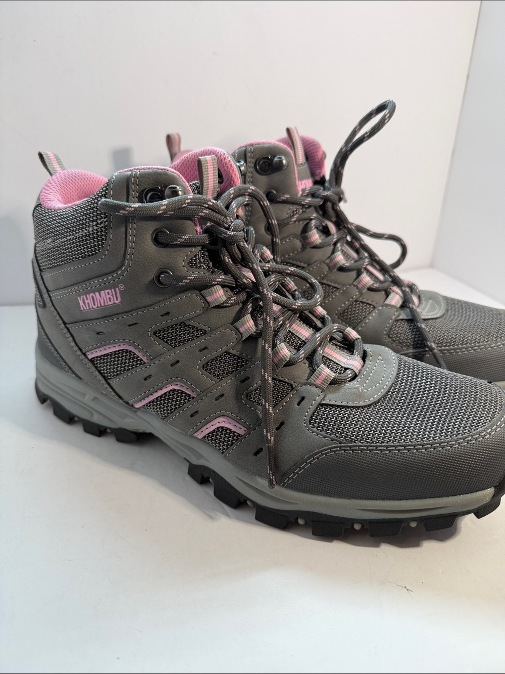 Khombu Gray and Pink Women's Combat Moto Boots